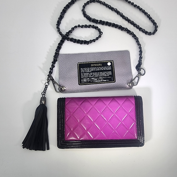 Chanel Boy Yen Wallet - Purple/Black Quilted Lambskin w/ removable chain (woc) - Picture 5 of 16